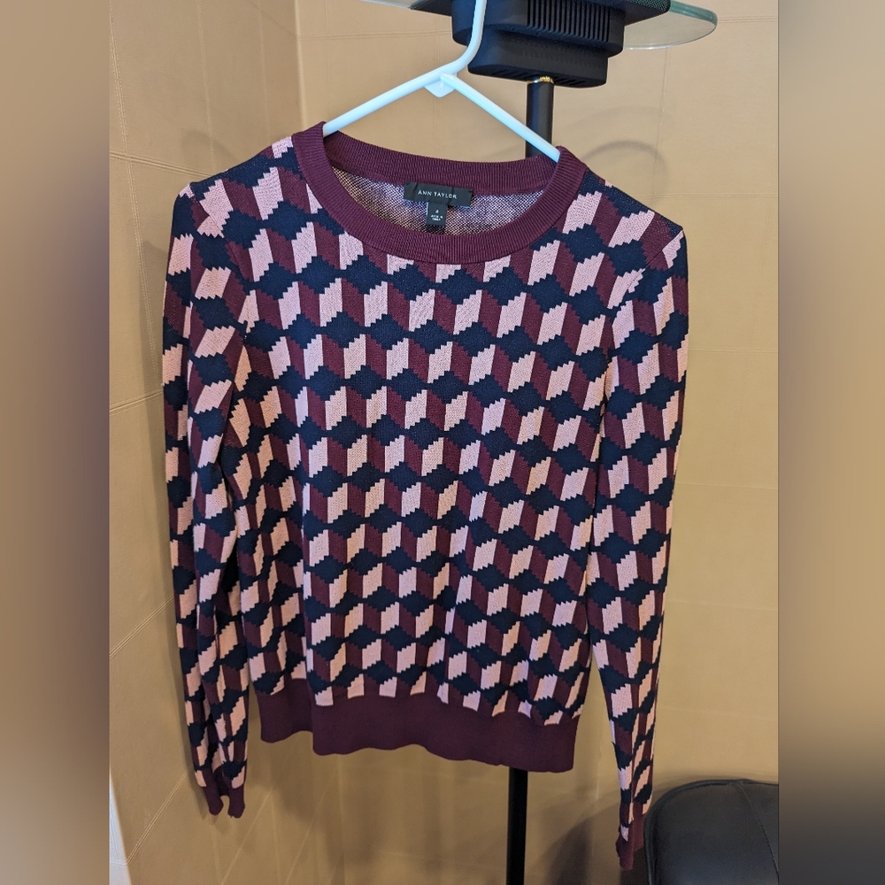 Ann Taylor Top, Size M, Red Pink Navy